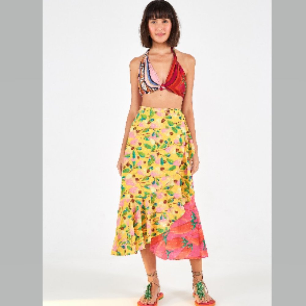 Farm Rio Garden Mix Wrap Skirt Floral Sizes XL NWT